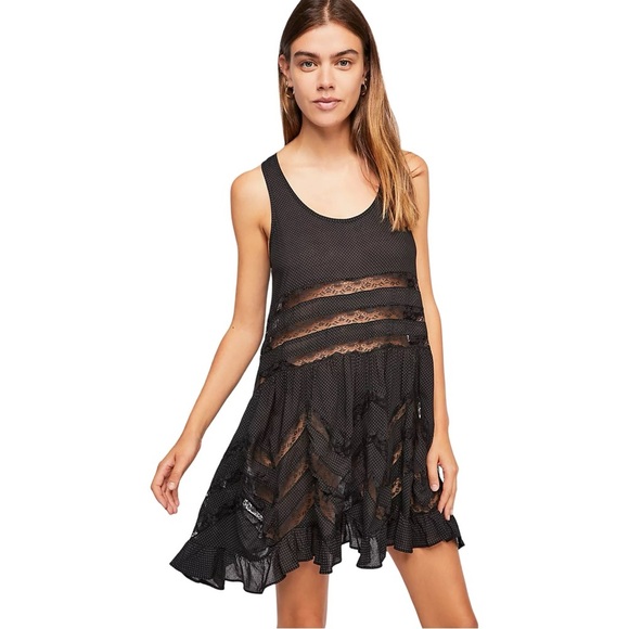 Free People Voile and Lace Trapeze Slip sz XS in Black Combo - Picture 2 of 12
